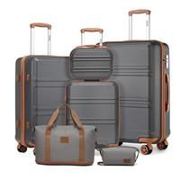 (Grey and Brown) 6 PIECE ABS HARD SHELL SUITCASE SET AND TRAVEL BAG