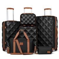 (Black Brown, 13+20+24+28 inch + 2 Bags) 3 to 6 pieces Travel Set ABS Hard Shell Suitcase And 36L Travel Bag Clutch Bag