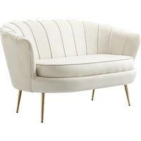 2-Seater Velvet Loveseat Sofa In Cream With Golden Steel Legs