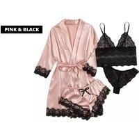 Women'S 4-Piece Satin Pyjama Set - 9 Colours