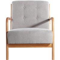 Wooden Armchair With Tufted Upholstered Cushion - Grey