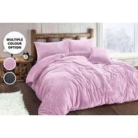 Luxurious Ultra-Soft Teddy Waffle Duvet Cover Set - 4 Sizes - Pink