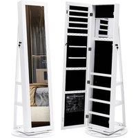 Full Length Mirror 360Rotating Jewelry Mirror Armoire Lockable Jewelry Cabinet Large Capacity Floor Standing Jewelry Organizer with Rear Storage Shel