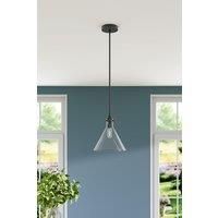 Matte Black 1-Light Pendant with Clear Funnel Glass Lampshade