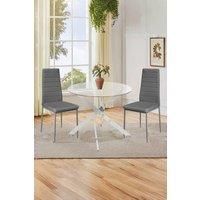 3-Piece Dining Table Set of Leather Dining Chairs and Tempered Glass Round Table