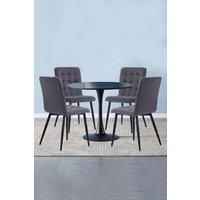 5Pcs Dining Table Set of Modern Tufted Dining Chairs and Wooden Round Table