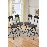 Set of 4 Compact Wooden Black Folding Chair with Metal Legs