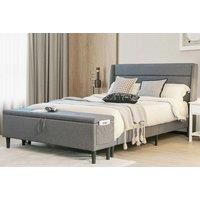 Upholstered King Size Bed Frame With Ottoman Bench & Headboard - Grey