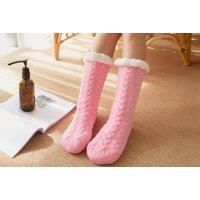 2 Pairs Women's Warm Slipper Socks Christmas Fuzzy Socks Fleece-lined Non Slip Slipper Socks (Black and Grey)