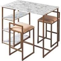 Versanora Table & Chair Sets, Metal, Brass Finish/Faux Marble Shelf, 106.68x59.69x91.44