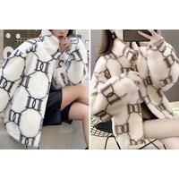 Printed Faux Fur Plush Coat In 5 Sizes And 3 Designs - White