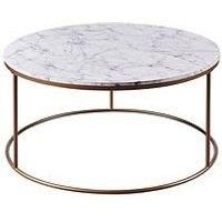 Teamson Home Large Round Coffee, Sofa End, Side Table, White Marble, MDF:40%, Metal:60%, Gold, 91.44cm x 91.44cm x 45.72cm