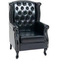 Chesterfield Style Wingback Pu Leather Armchair In Black