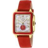 Bari Red Enamel, White MOP Dial Diamond Watch, Genuine Red Leather Strap