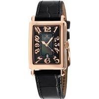 Ave of Americas Mini Rose Stainless Steel Case, Black MOP Dial , Genuine Black Leather Strap. Swiss Quartz Watch