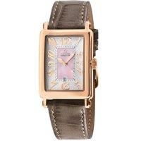 Ave of Americas Mini Rose Stainless Steel Case, Pink MOP Dial ..Genuine Tan Leather Strap. Swiss Quartz Watch