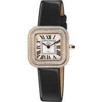 Bellagio Swiss Made Diamond Watch, Silver-White Dial, Genuine Handmade Black Leather Strap