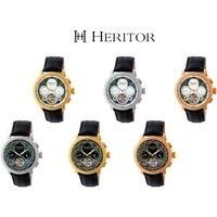 Heritor Automatic Aura Men's Semi-Skeleton Black Leather Silver Watch HR3501