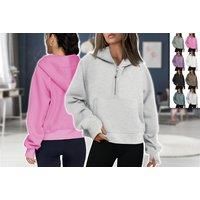 Half Zip Hoodie Sweatshirt For Women In 8 Colours And 5 Sizes - Blue