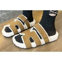 Women'S Hermes Inspired Sherpa Slides - 5 Sizes & 3 Colours - Grey