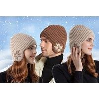 Warm Knitted 2 In 1 Beanie And Ear Muffs In 7 Colours - Grey