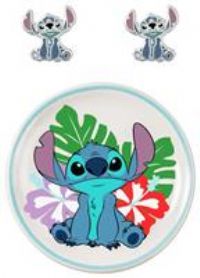 Children's Lilo and Stitch Silver Plated Earrings and Trinket Tray Set