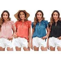 Women'S Short Sleeve V-Neck Blouse - 5 Uk Sizes & 4 Colours - Pink