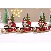 Pack Of 3 Christmas Wooden Sled Shape Ornaments