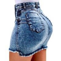 Women'S High Waist Denim Mini Skirt - 5 Sizes, 4 Colours - Grey