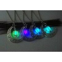 Glowing Moon And Pumpkin Necklace - 3 Colours! - Blue