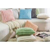 Set Of 2 Faux Fur Fluffy Striped Cushion Covers - 5 Colours, 2 Sizes!