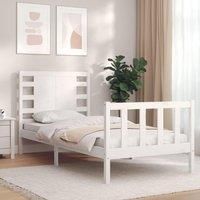 Bed Frame with Headboard White Small Single Solid Wood