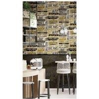 Noordwand Wallpaper Friends & Coffee Words and Letters Metallic and Black