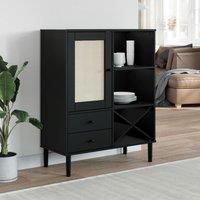 Highboard SENJA Rattan Look Black 90x40x112cm Solid Wood Pine