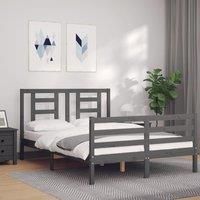 Bed Frame with Headboard Grey Double Solid Wood