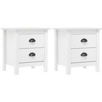 Bedside Cabinet Hill 2 pcs White 46x35x49.5 cm Solid Pine Wood