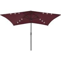 Parasol with LEDs and Steel Pole Bordeaux Red 2x3 m