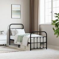 Metal Bed Frame with Headboard and Footboard Black 75x190 cm Small Single