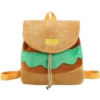 Funny Hamburger Drawstring Plush Backpack - 2 Sizes - Black