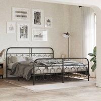 Metal Bed Frame without Mattress with Footboard Black 180x200cm