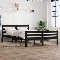 Bed Frame Black Solid Wood 135x190 cm Double