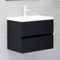 Sink Cabinet with Built-in Basin Black Engineered Wood