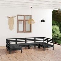 6 Piece Garden Lounge Set Black Solid Wood Pine