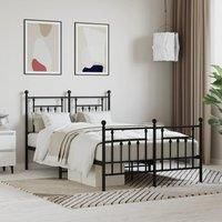 Metal Bed Frame with Headboard and Footboard Black 135x190 cm Double