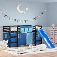 Kids' Loft Bed with Curtains Blue 90x190 cm Solid Wood Pine