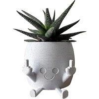 Middle Finger Smiling Plant Pot - White, Grey, Gold Or Multicolour