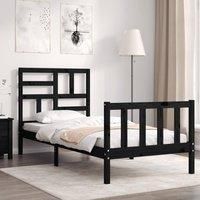 Bed Frame with Headboard Black Small Single Solid Wood