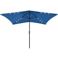 Parasol with LEDs and Steel Pole Azure Blue 2x3 m