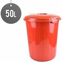 Sterling Ventures 50L Garden Waste Rubbish Dust Bin With Locking Lid (red)