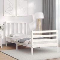 Bed Frame with Headboard White Small Single Solid Wood